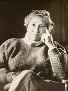 Woman with glasses upon her head