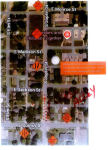 A map of city with closed street signs