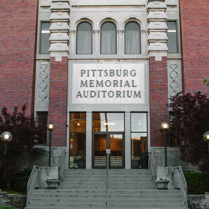 The front of Memorial Auditorium & Convention Center in Pittsburg, Kansas.