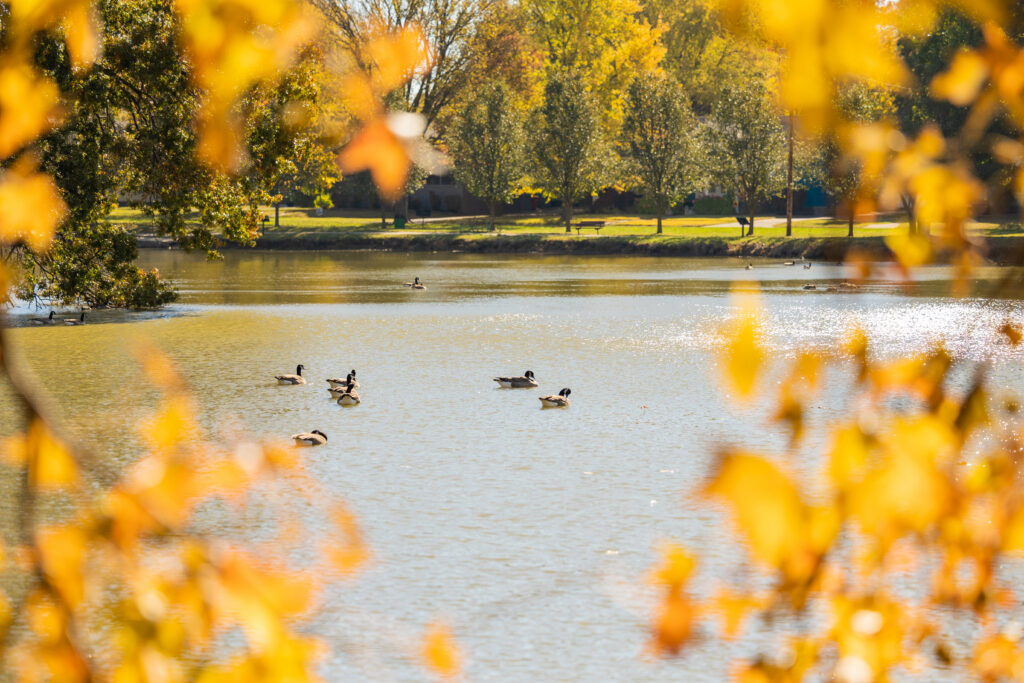 The lake at Lakeside Park in Pittsburg, KS. Park also includes playground equipment and exercise section. 