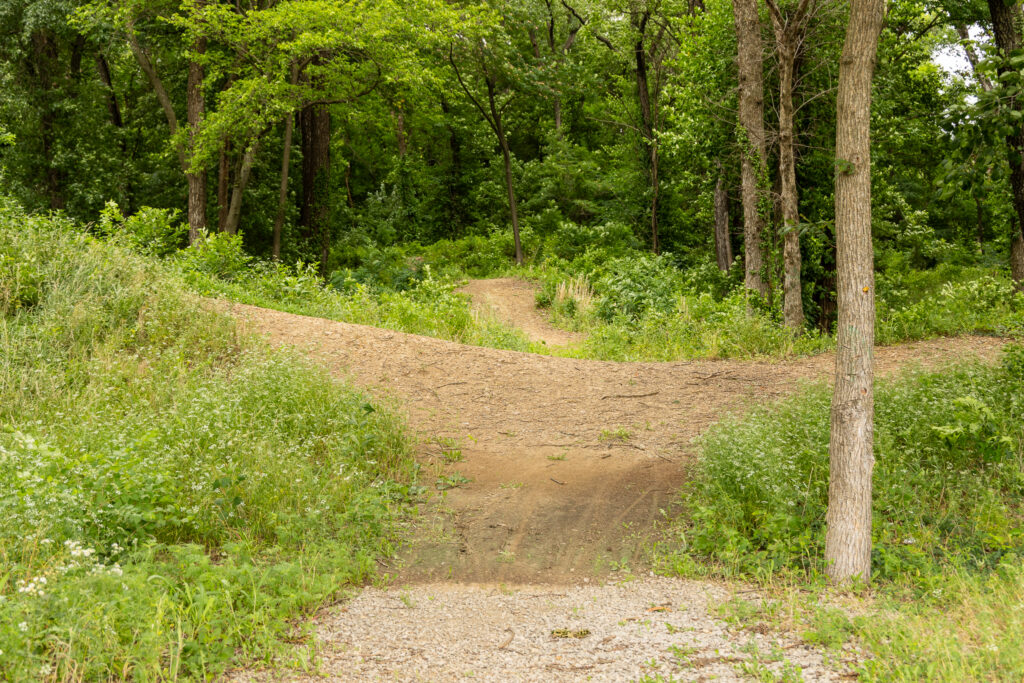 A photograph of a trail at the 23rd Street Bike Park in Pittsburg, KS