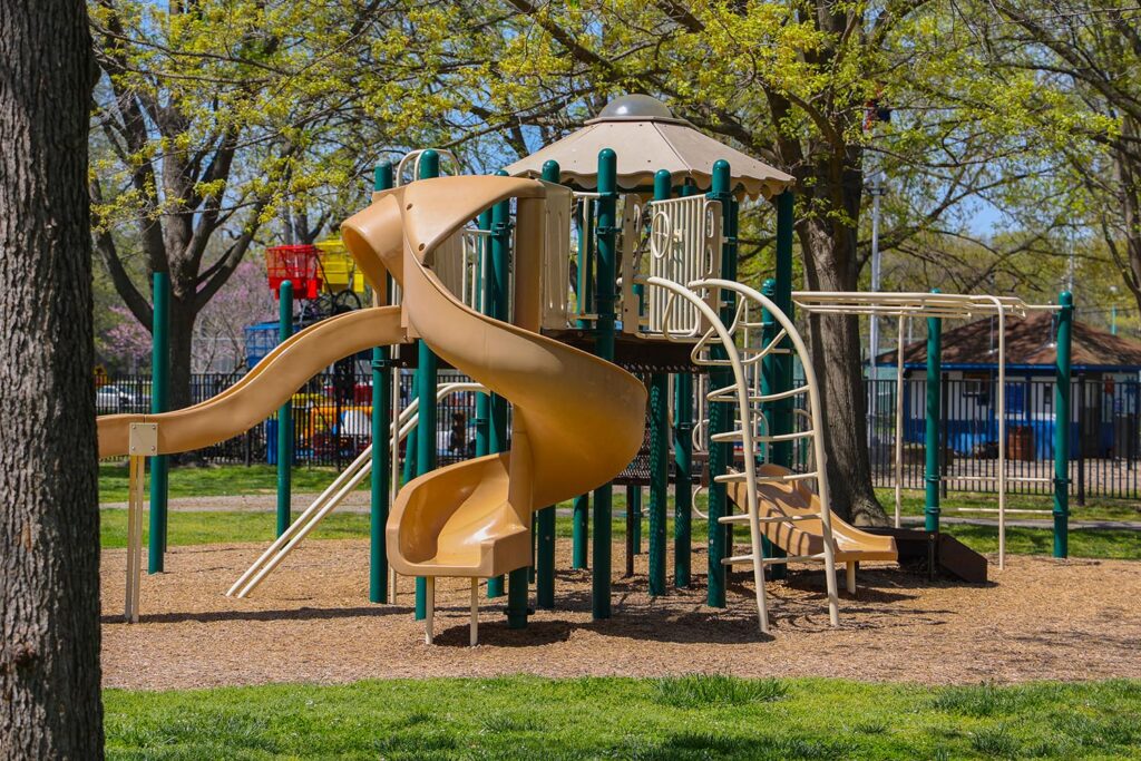 Lincoln Park playground equipment. Park features much more.