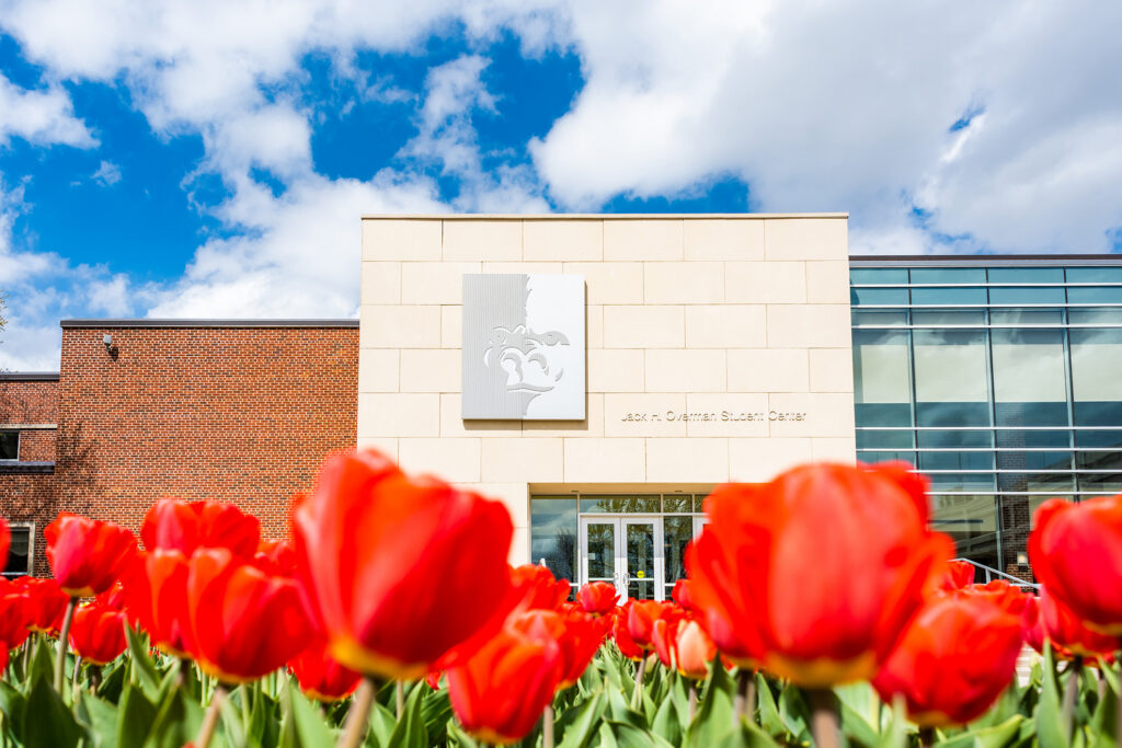Overman Student Center Tulips Campus Spring Buildings Oval Tulips Exterior