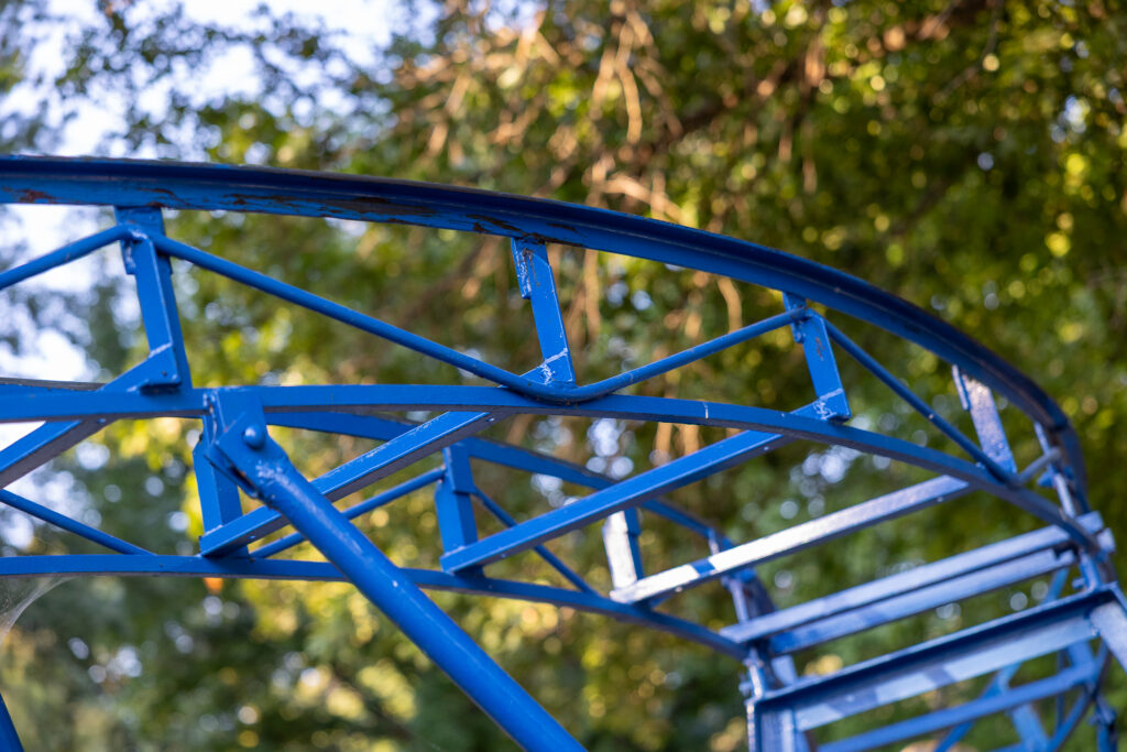 The newly painted roller coaster at Kiddieland in Lincoln Park in Pittsburg, KS.